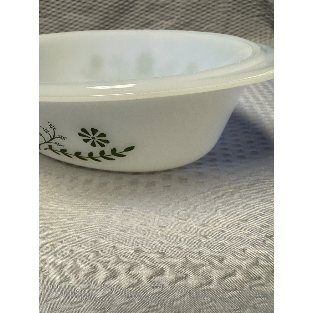 Vintage Glasbake Green Crazy Daisy Casserole Dish J235 Oval 1 QT‎ USA